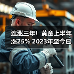 连涨三年!黄金上半年涨25% 2023年至今已涨80%(图1) 连涨三年!黄金上半年涨25% 2023年至今已涨80%(图1)